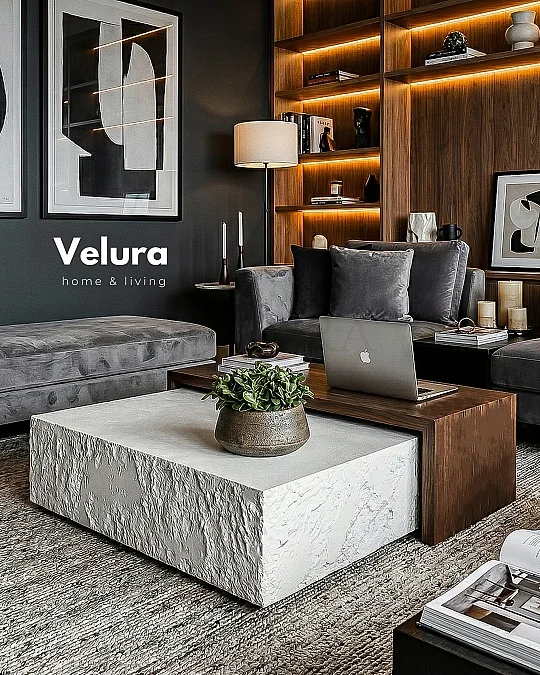 Nora Orta Sehpa - Beyaz Taş & Ceviz