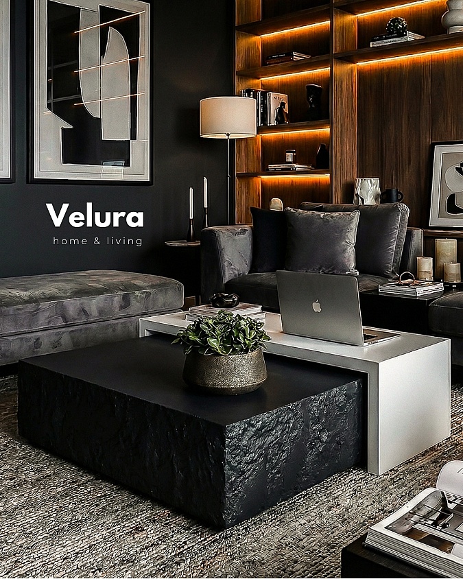 Siyah taş yüzeyli beyaz gövdeli Nora orta sehpa 80x80