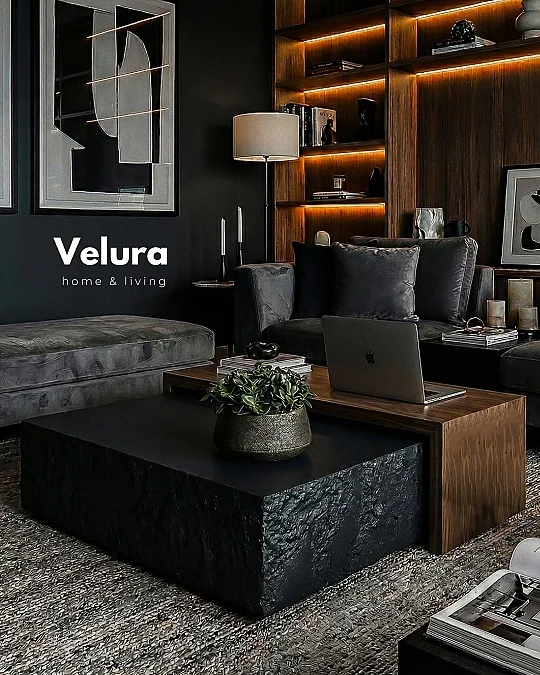 Nora Orta Sehpa - Siyah Taş & Ceviz