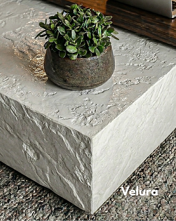 Nora orta sehpa taş ve MDF beyaz ahşap gövde 80x80