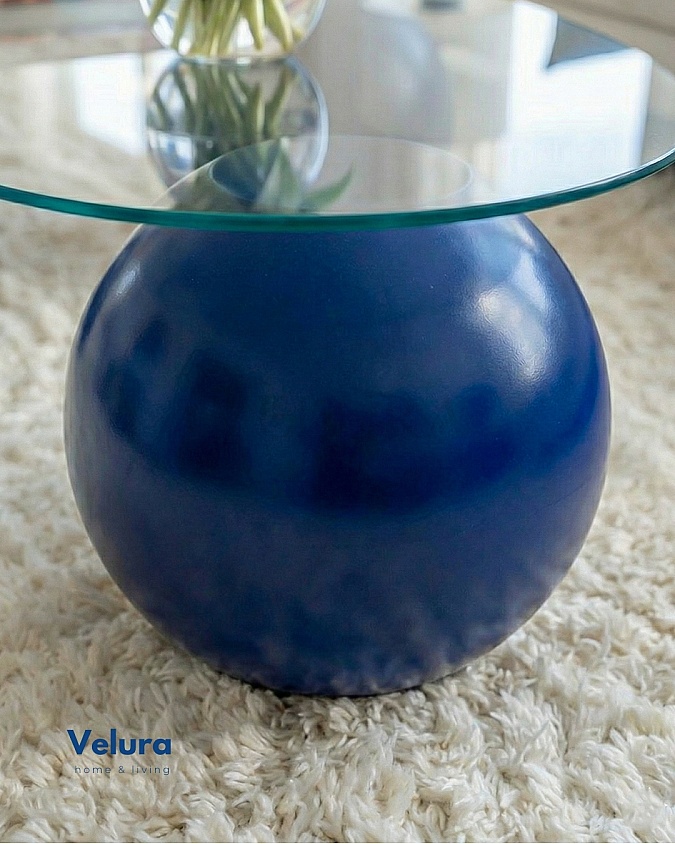 Küre Orta Sehpa - 1 Yeşil Top & 1 Kırmızı Top & 1 Mavi Top - Fasulye - Füme Cam