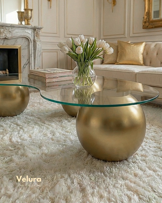 Küre Orta Sehpa - Gold - Fasulye - Şeffaf Cam