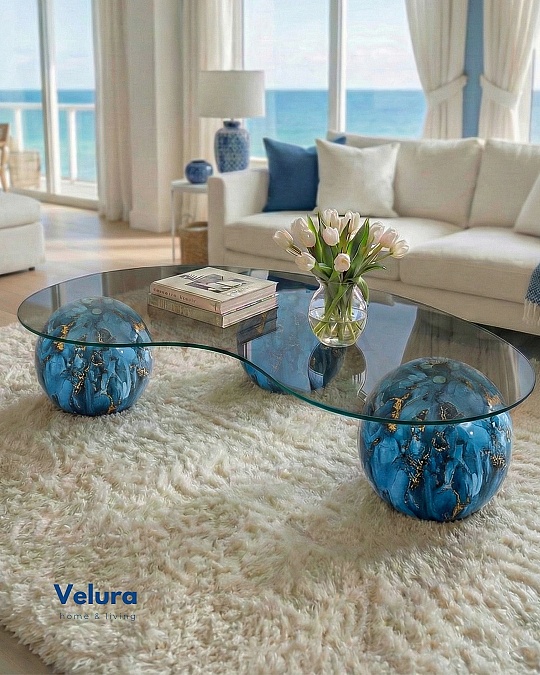 Küre Orta Sehpa - Sky - Fasulye - Füme Cam