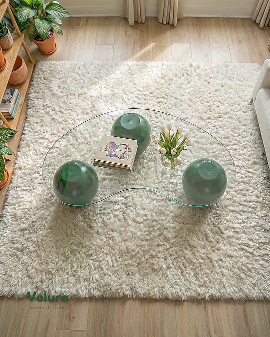 Küre Orta Sehpa - Yeşil - Fasulye - Şeffaf Cam