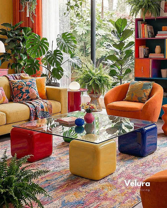 Küre Orta Sehpa - 4 Zar (Renkli) - Kare - Şeffaf Cam