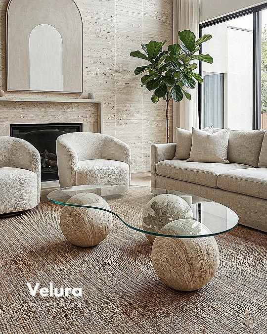 Küre Orta Sehpa - Ay Taşı - Fasulye Şeffaf Cam