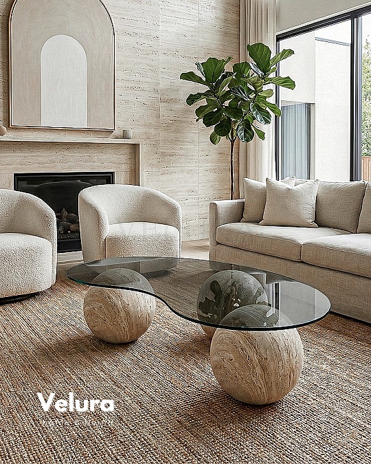 Küre Orta Sehpa - Ay Taşı - Fasulye Füme Cam