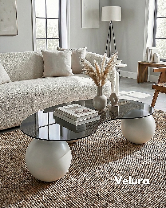 Küre Orta Sehpa - Beyaz- Füme Cam