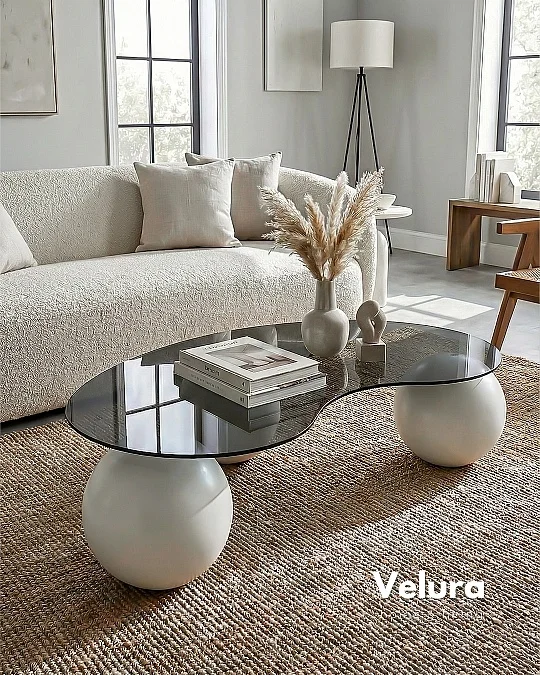 Küre Orta Sehpa - Beyaz- Füme Cam