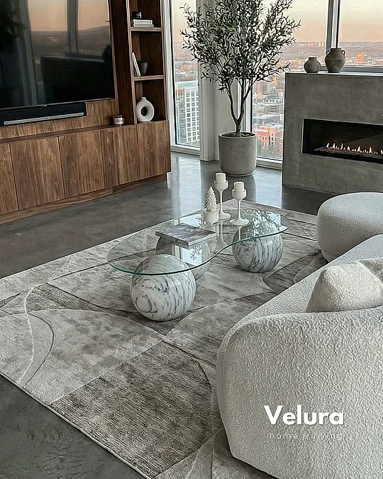 Küre Orta Sehpa - Beyaz Traverten Mermer - Fasulye - Şeffaf Cam