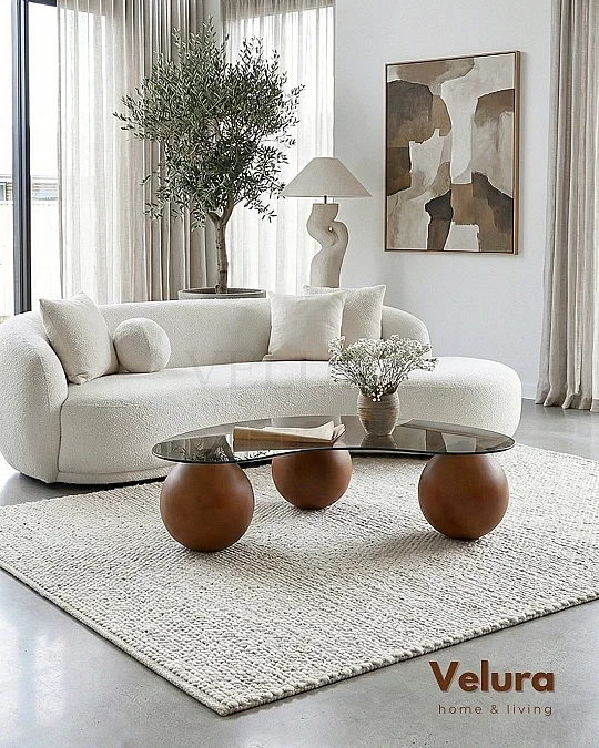 Küre Orta Sehpa - Ceviz Top - Fasulye - Füme Cam