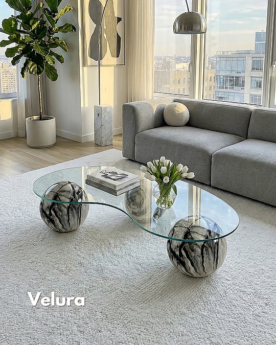 Küre Orta Sehpa - Diana Fasülye Traverten Mermer - Füme Küre Orta Sehpa - Diana Fasülye Traverten Mermer - Füme