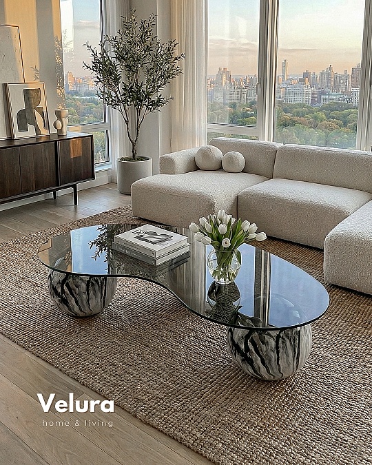 Küre Orta Sehpa - Diana Fasülye Traverten Mermer - Füme