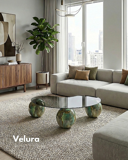 Küre Orta Sehpa - Jungle - Fasulye - Füme Cam