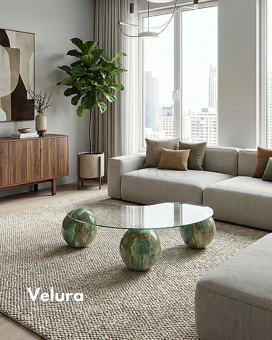 Küre Orta Sehpa - Jungle - Fasulye - Şeffaf Cam