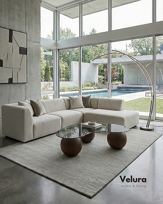 Küre Orta Sehpa - Koyu Ceviz Top - Fasulye - Füme Cam