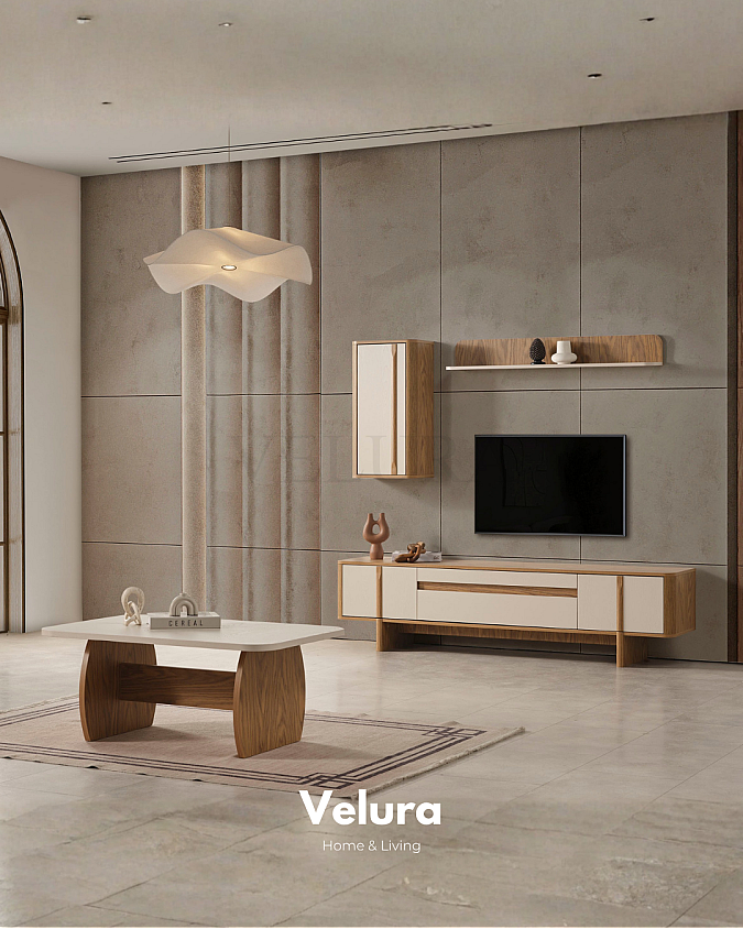 Eylül Orta Sehpa Naturel ve Krem modern salon sehpası