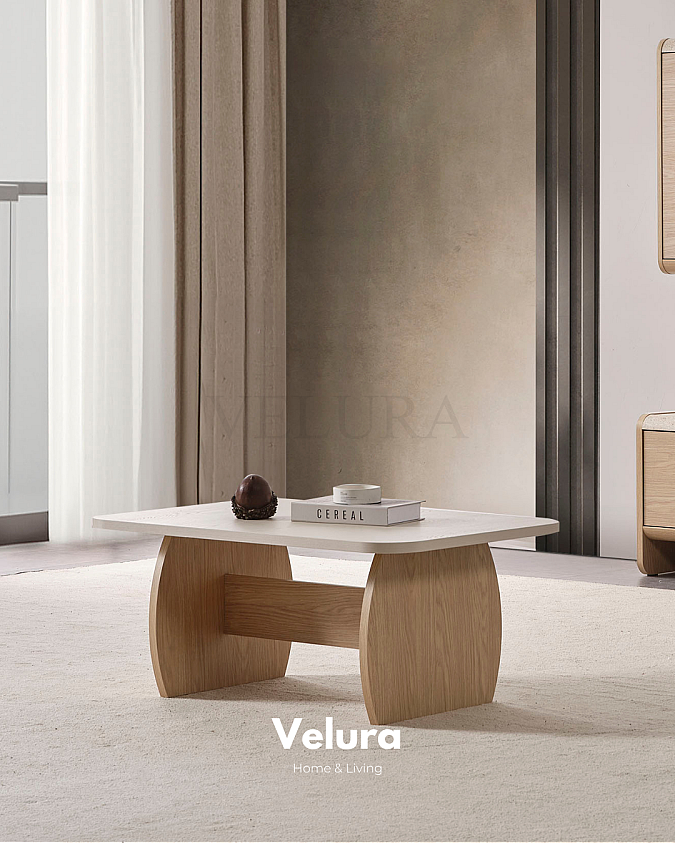 Defne Orta Sehpa Naturel Meşe traverten desenli modern sehpa
