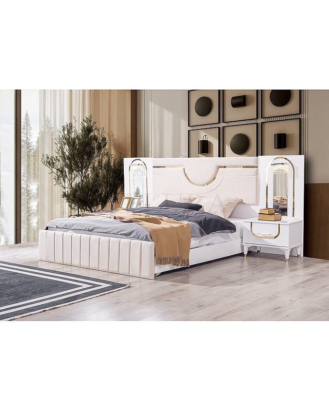 Sole karyola krem modern 213 cm genişlik 300 cm derinlik 106 cm yükseklik