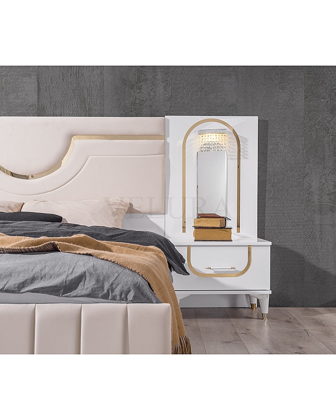 Sole karyola krem modern 213 cm genişlik 300 cm derinlik 106 cm yükseklik