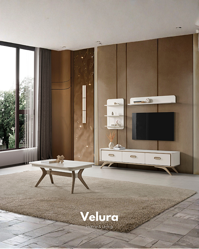 Nova Orta Sehpa Krem gold detaylı modern salon sehpası