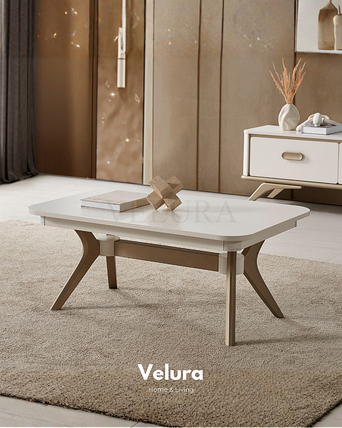 Nova Orta Sehpa Krem gold detaylı modern salon sehpası