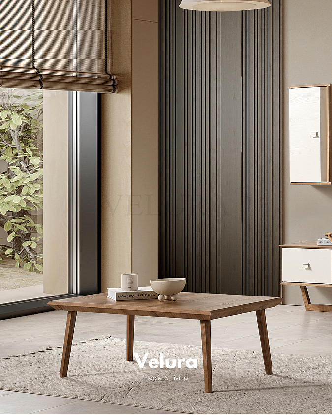 Kolezyum Orta Sehpa Krem ve Naturel ahşap ayaklı modern sehpa