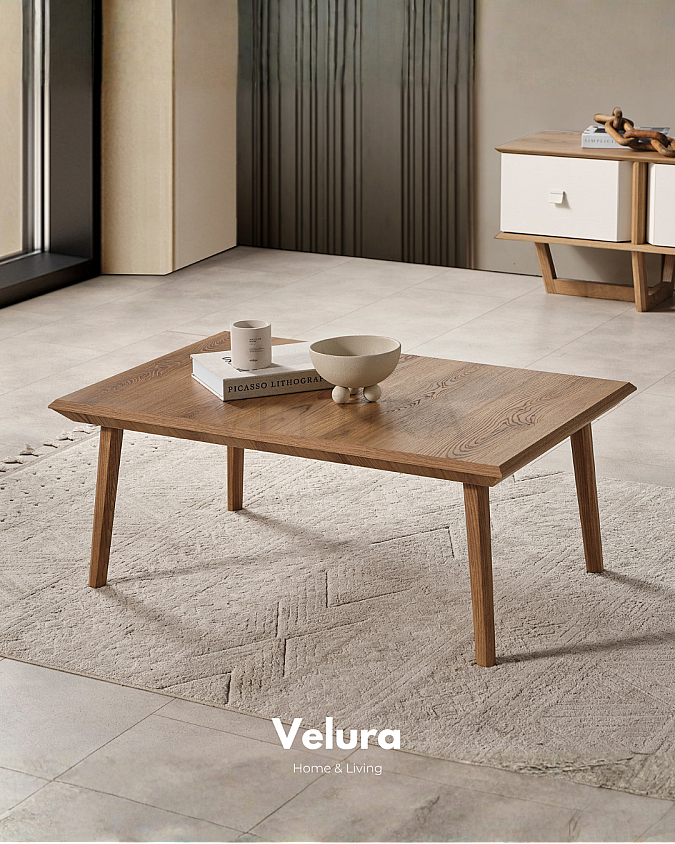 Kolezyum Orta Sehpa Krem ve Naturel ahşap ayaklı modern sehpa