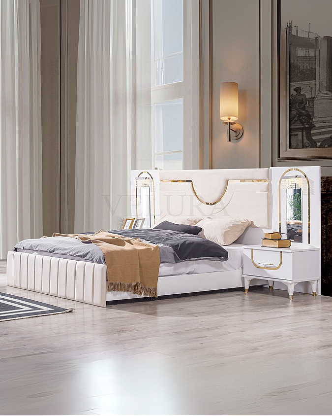 Sole karyola krem modern 213 cm genişlik 300 cm derinlik 106 cm yükseklik