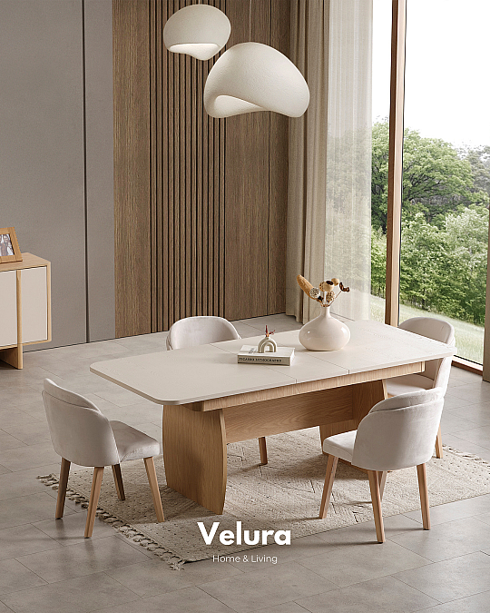 Eylül Yemek Masası - Naturel Meşe ve Krem