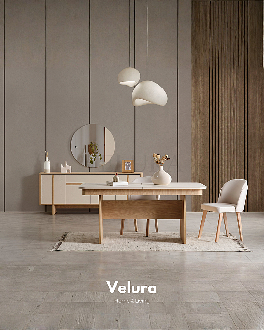 Eylül Yemek Takımı - Naturel Meşe ve Krem