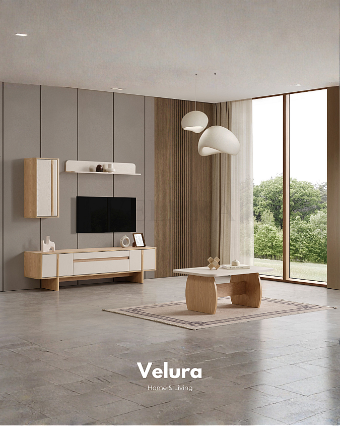 Eylül Orta Sehpa Naturel Meşe ve Krem modern salon sehpası