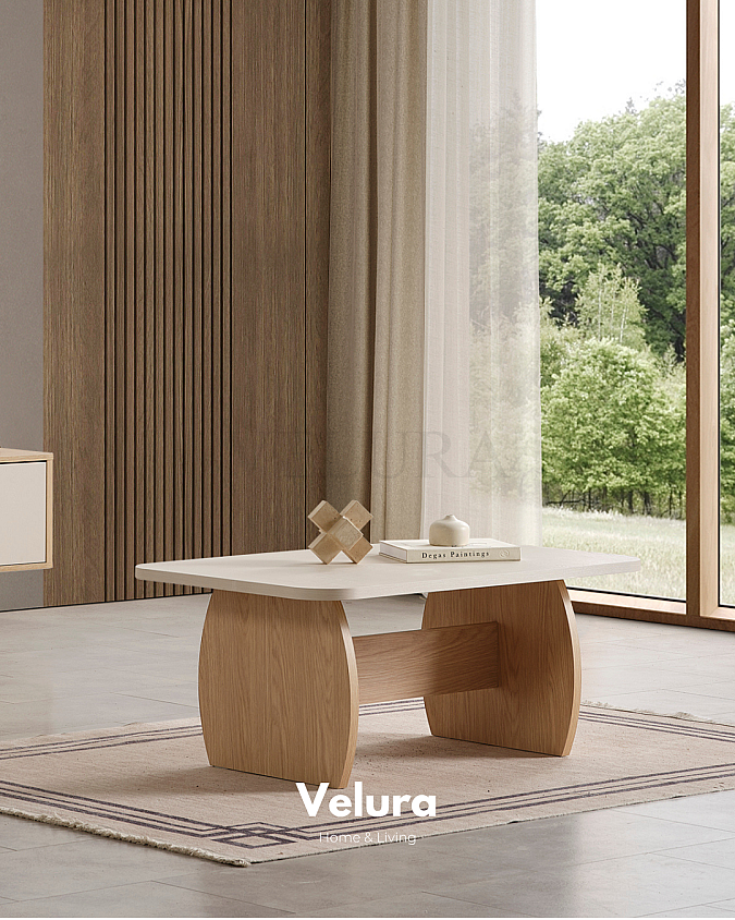 Eylül Orta Sehpa Naturel Meşe ve Krem modern salon sehpası