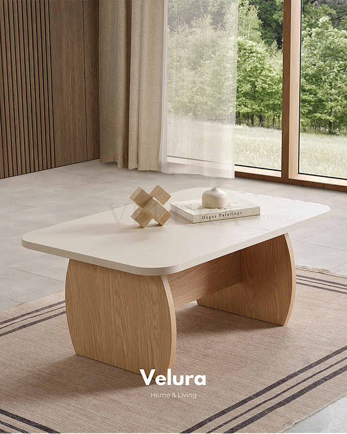 Eylül Orta Sehpa Naturel Meşe ve Krem modern salon sehpası