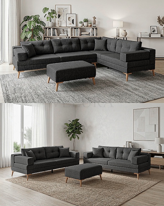 Zeri Antrasit  Puzzle Modüler Köşe Koltuk Takımı