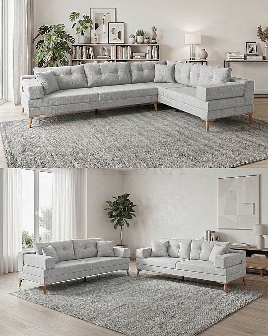 Zeri Açık Gri Puzzle Modüler Köşe Koltuk Takımı