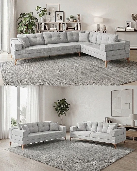 Zeri Açık Gri Puzzle Modüler Köşe Koltuk Takımı