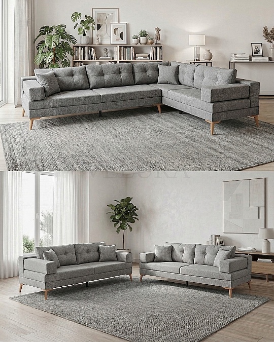 Zeri Gri Puzzle Modüler Köşe Koltuk Takımı