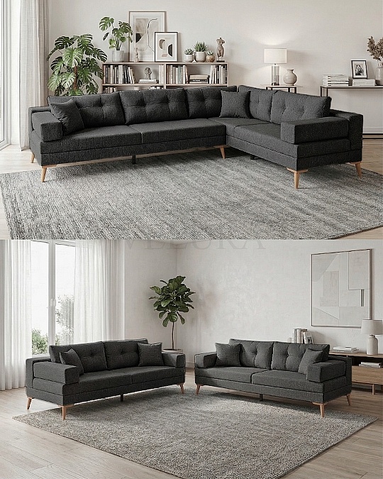 Zeri Antrasit  Puzzle Modüler Köşe Koltuk Takımı