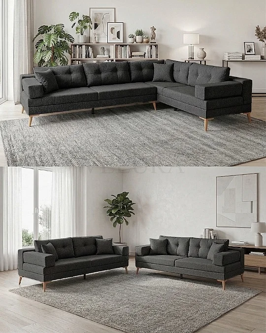 Zeri Antrasit  Puzzle Modüler Köşe Koltuk Takımı