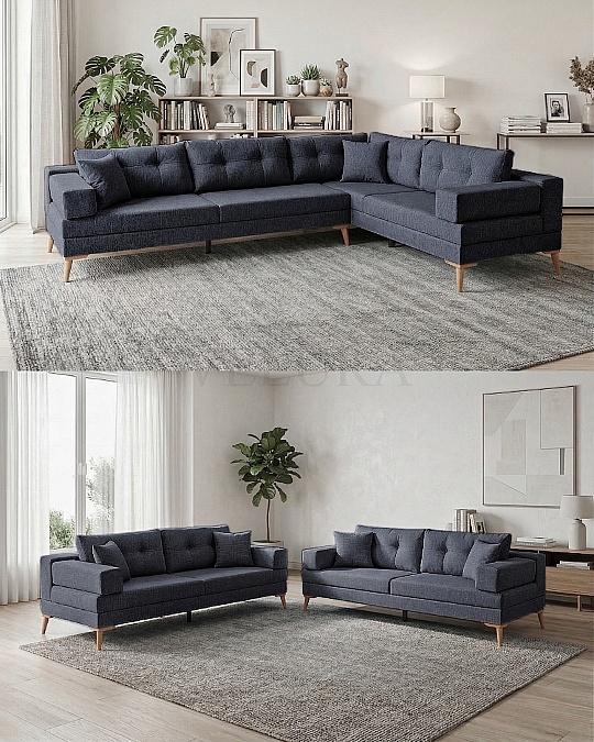 Zeri Lacivert Puzzle Modüler Köşe Koltuk Takımı