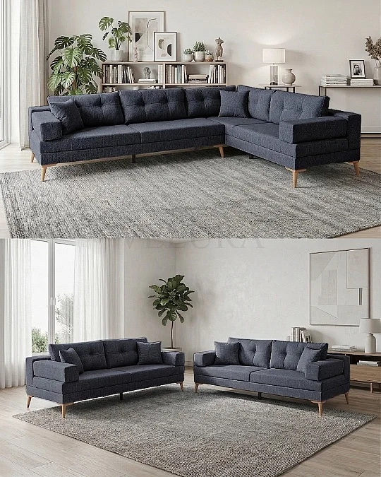 Zeri Lacivert Puzzle Modüler Köşe Koltuk Takımı