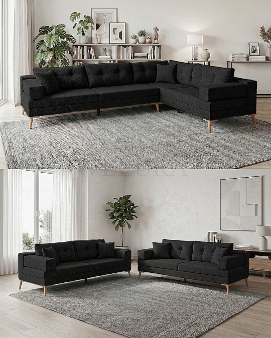 Zeri Siyah Puzzle Modüler Köşe Koltuk Takımı