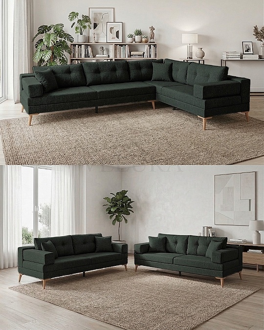 Zeri Koyu Yeşil Puzzle Modüler Köşe Koltuk Takımı