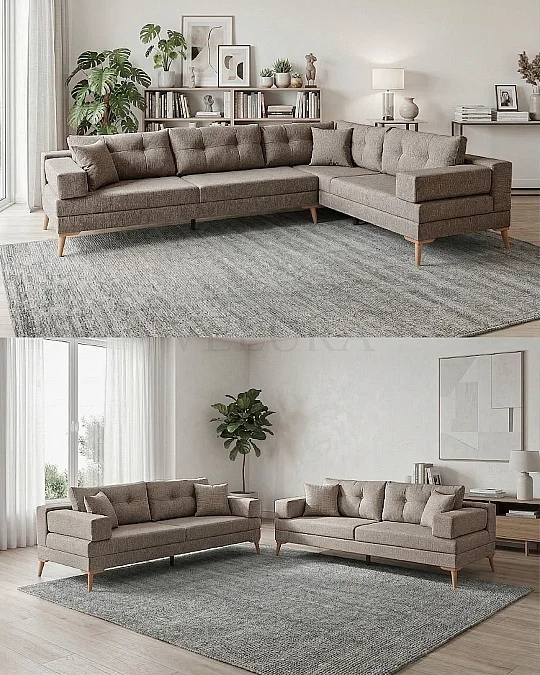 Zeri Sütlü Kahve Puzzle Modüler Köşe Koltuk Takımı