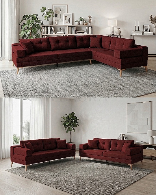 Zeri Bordo Puzzle Modüler Köşe Koltuk Takımı