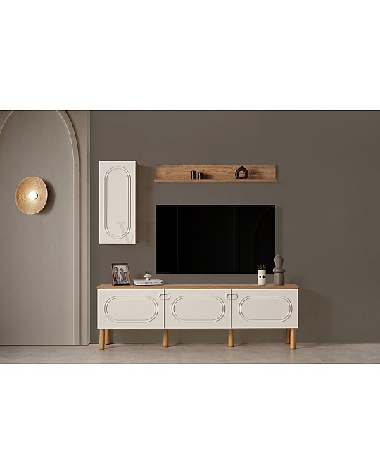 Velura Home Derin tv ünitesi krem renk bohem salon mobilyası