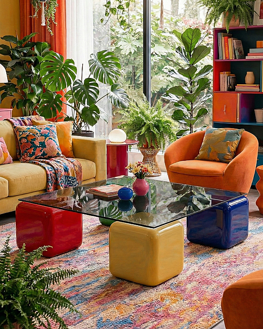 Küre Orta Sehpa - 4 Zar (Renkli) - Kare - Füme Cam