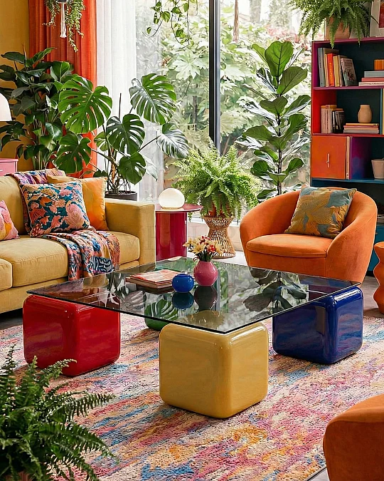 Küre Orta Sehpa - 4 Zar (Renkli) - Kare - Füme Cam