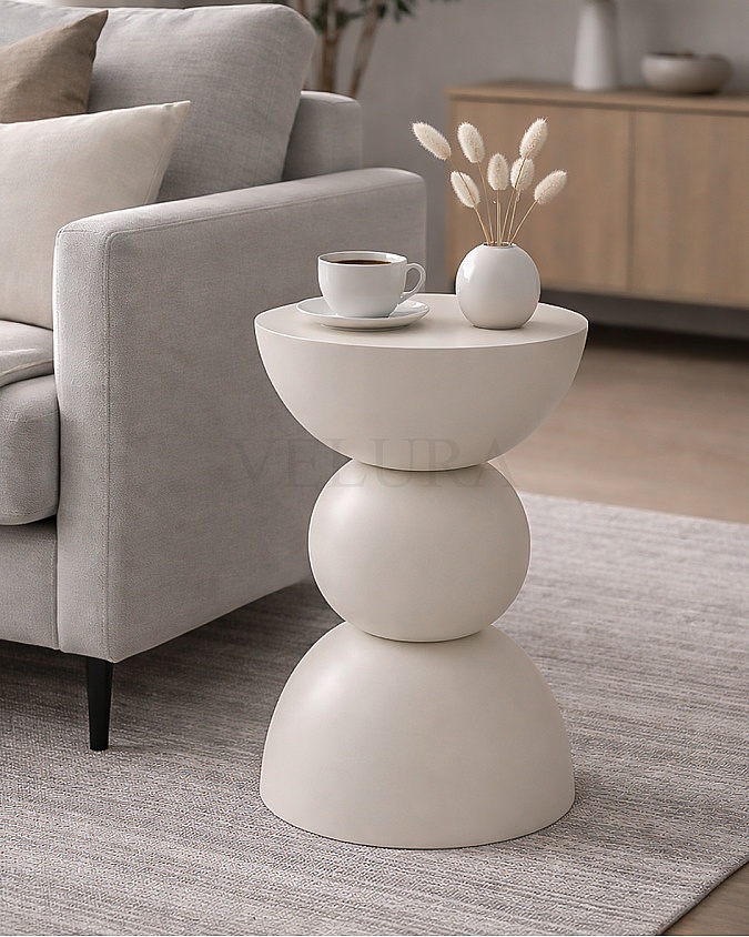 Maco Yan Sehpa krem ahşap modern yan sehpa 30x30x60